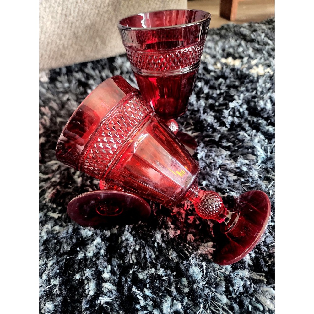 Viking Glass Mt Vernon Ruby Red Goblet Vintage Mid Century Pressed Glassware